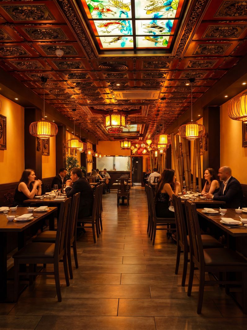 Interior Maison Viet — Salón con techo ornamental